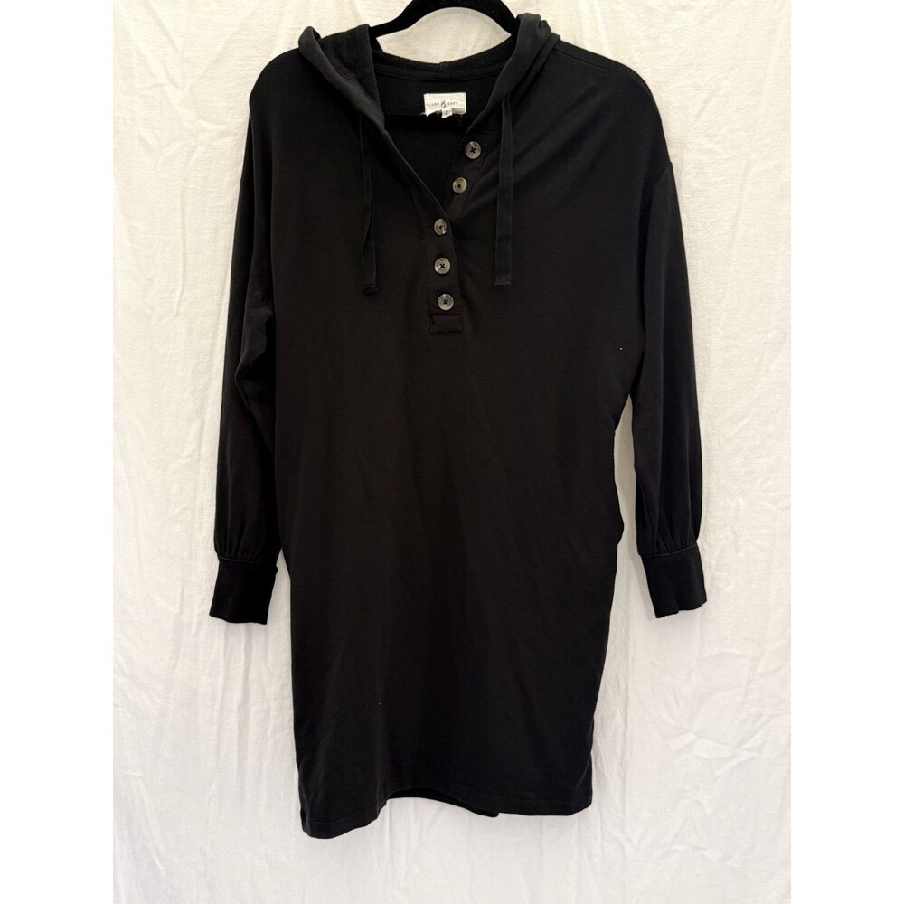 EUC Lou & Grey Hooded Henley Sweatshirt Dress S Black Cozy Athleisure Fall - Picture 2 of 16